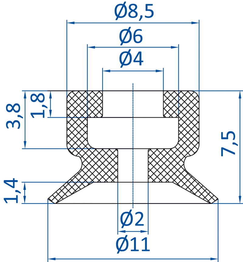 Размеры плоской вакуумной присоски FIPA серии SFU-A  102.010.024